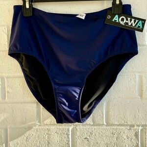 NWT AQ-WA Women's Navy High-Waisted Bikini Bottom Size XL